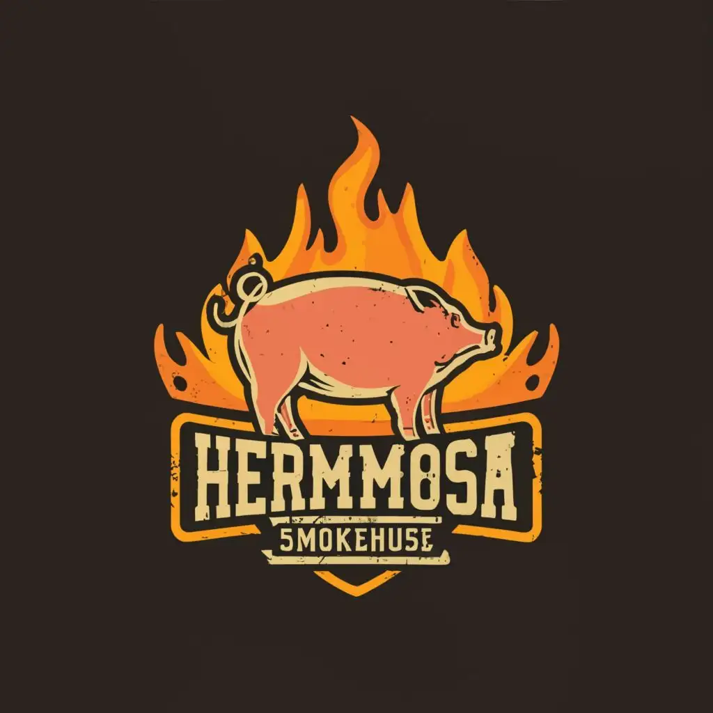 logo, flame, pig, grill, with the text "Hermosa Smokehouse", typography, be used in Restaurant industry