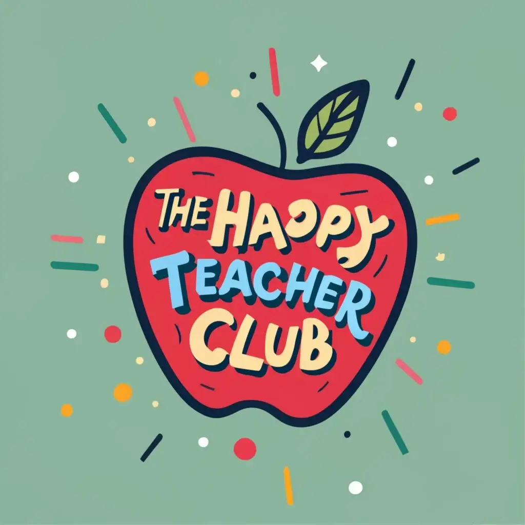 logo, apple, with the text "The Happy Teacher Club", typography, be used in Education industry, bright colours