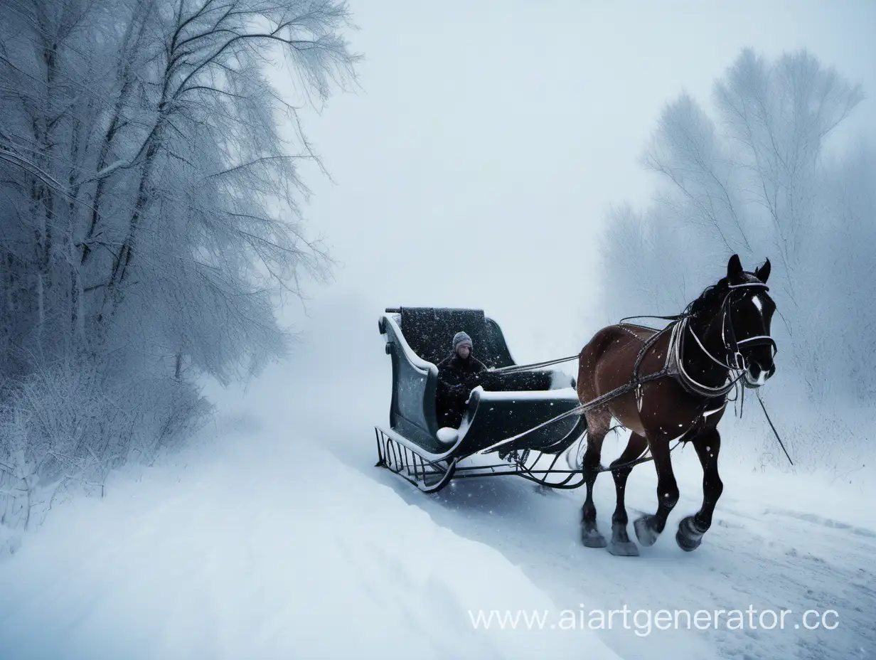 Snowy-Blizzard-Journey-Young-Man-in-Sleigh-Amidst-Falling-Snow