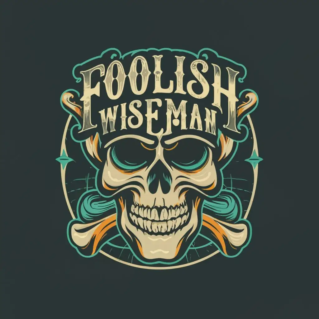 logo, skull, with the text "FoolishWiseman", typography, be used in Entertainment industry