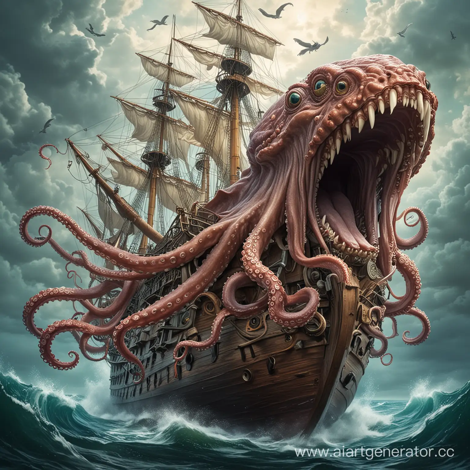 the ship in the octopus's mouth