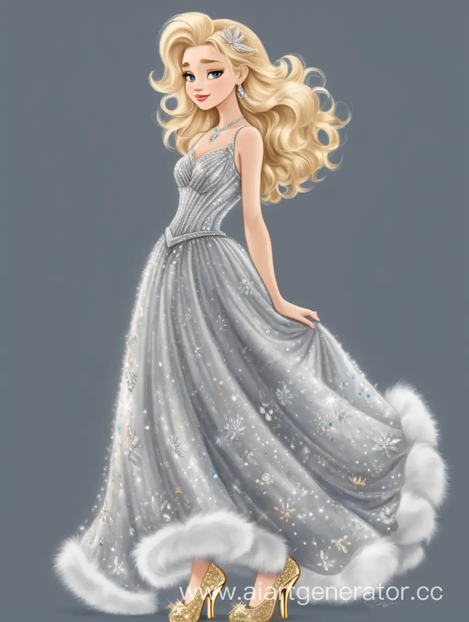 Enchanting-Blonde-Princess-in-DisneyInspired-Silver-Sequin-Dress-and-Crystal-Shoes