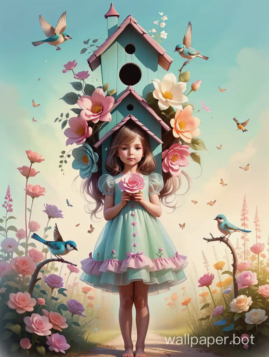 Charming-Little-Lady-with-Flower-Birdhouse-Santoro-GORJUS-Style-Triple-Exposure-Art