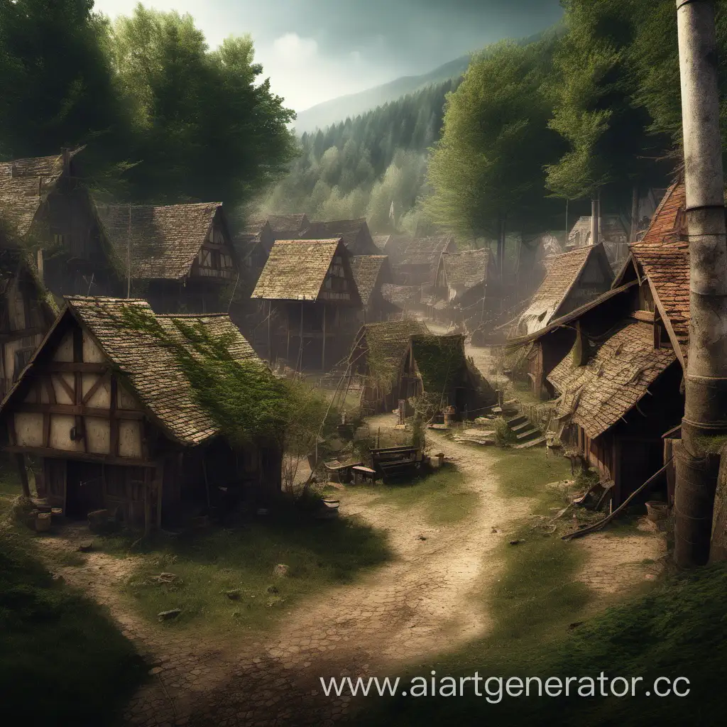 A small medieval dirty and disgusting village in a remote forest