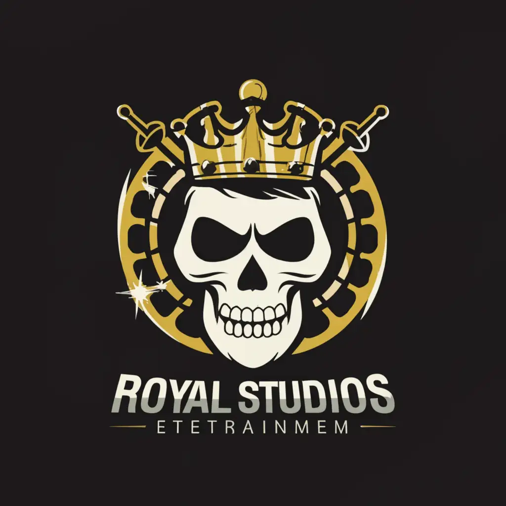 a logo design,with the text "Royal Studios Entertainment", main symbol:Skull, Crown, film,Moderate,clear background