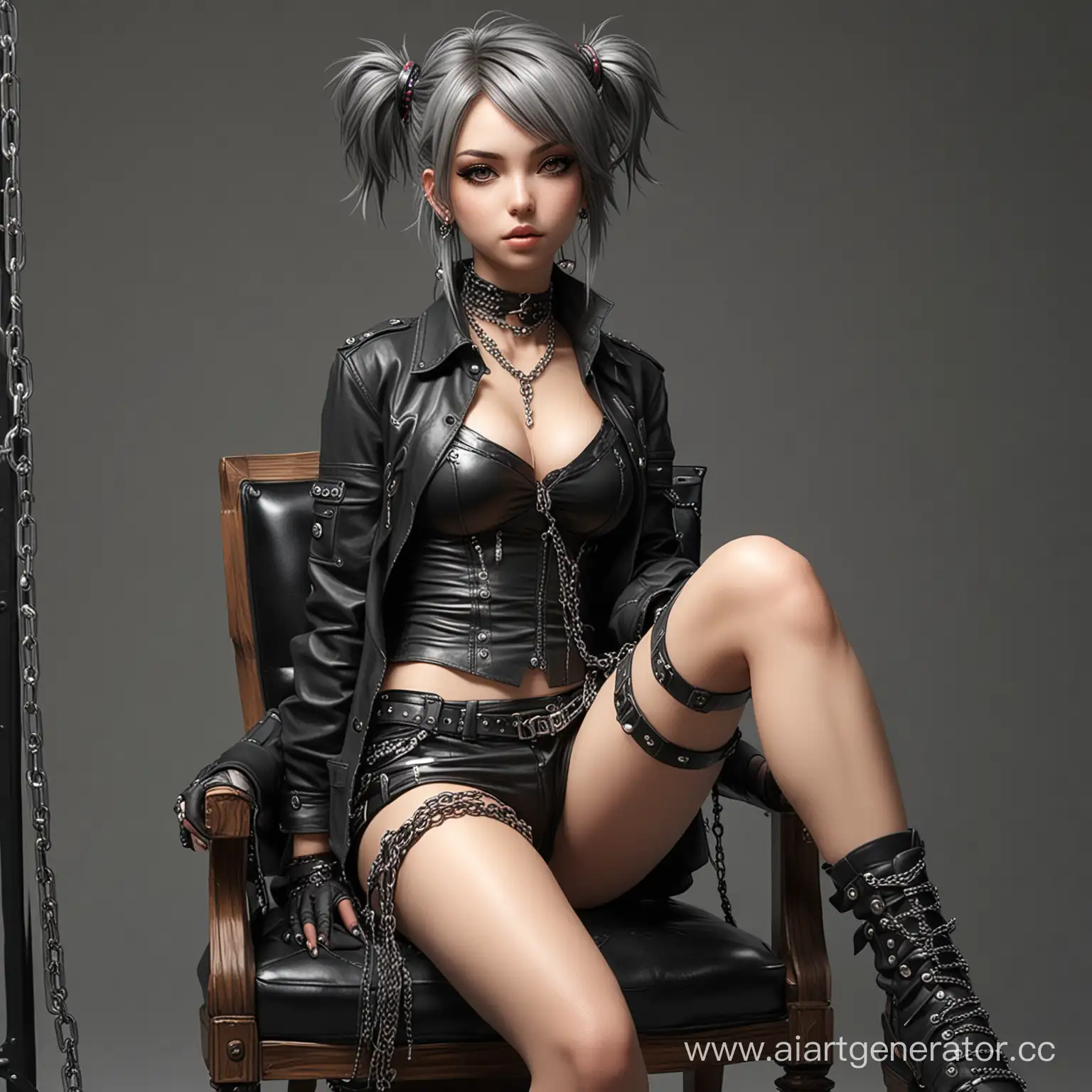Pompous-Anime-Punk-Girl-Sitting-on-Chair-with-Detailed-Clothing-and-Chains