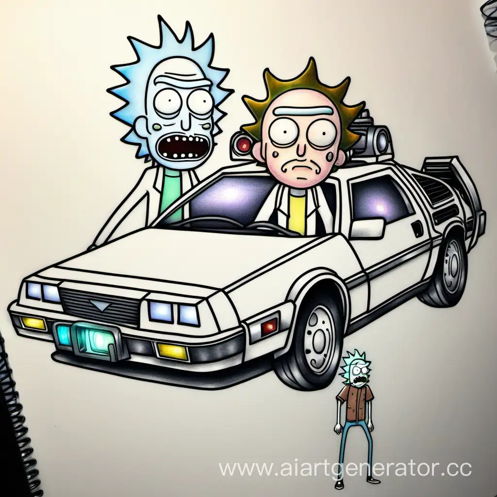 Interdimensional-Mashup-Rick-and-Morty-Meet-Back-to-the-Future-in-Tattoo-Sketch