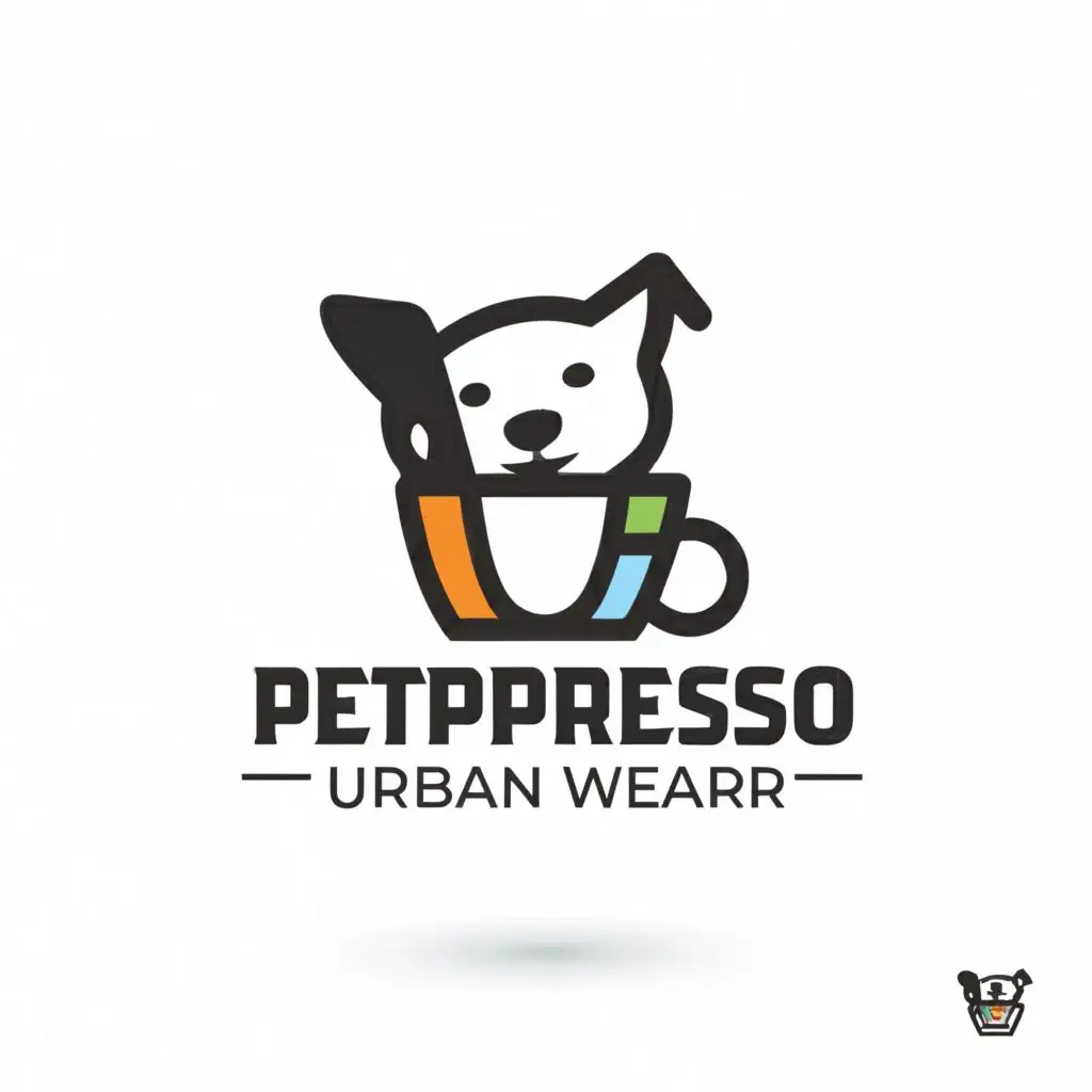 a logo design,with the text "PETPRESSO URBAN WEAR", main symbol:Integrate elements like a coffee mug, pet collar, and Japanese characters in a cohesive design. ,complex,be used in Retail industry,clear background