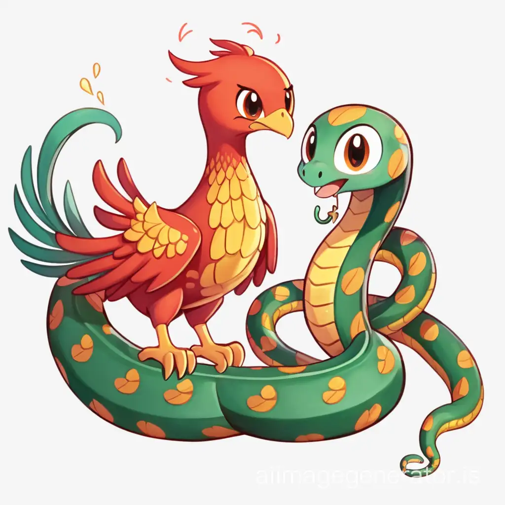 A cute phoenix and cute snake