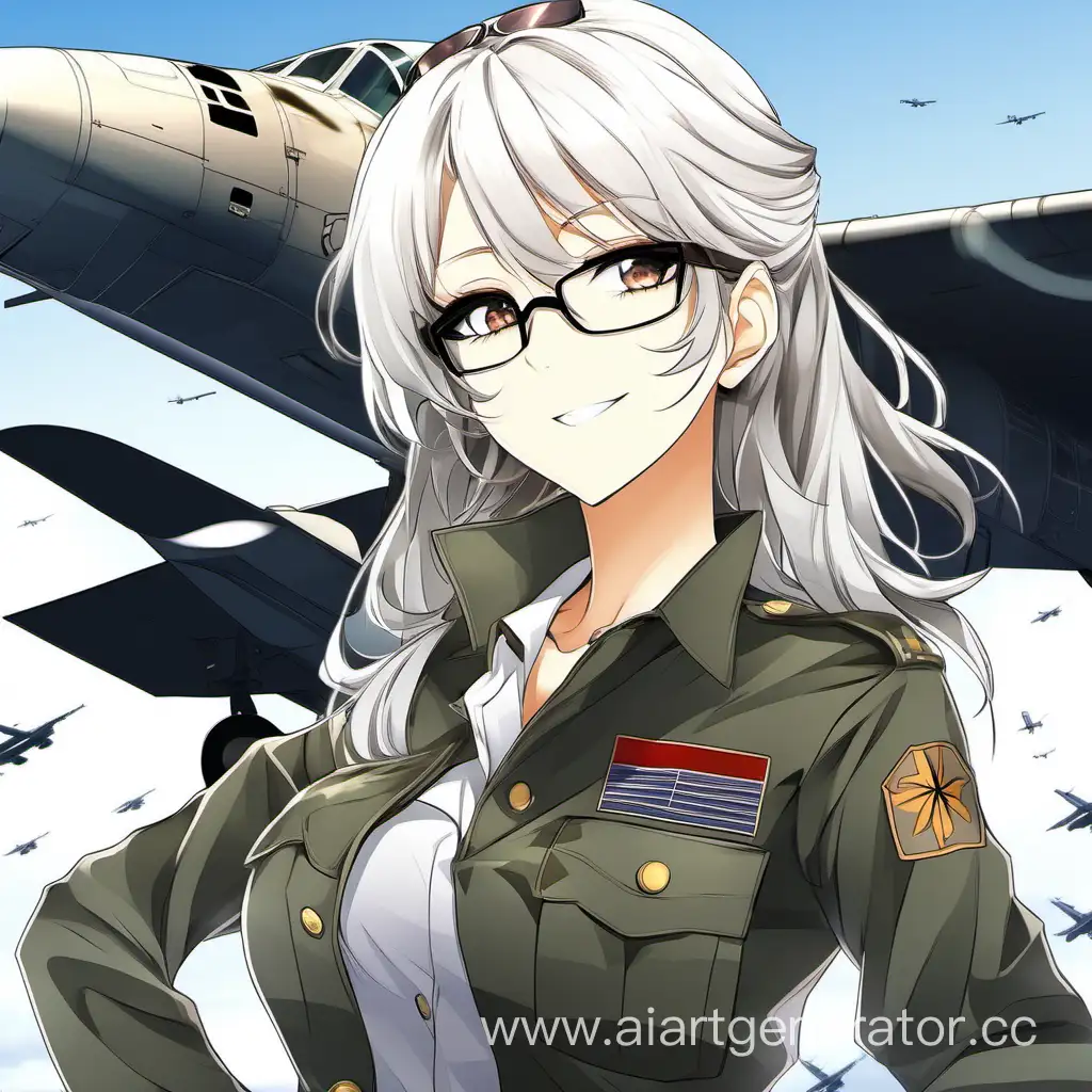 Anime-Girl-in-Military-Camouflage-Uniform-Poses-by-Plane