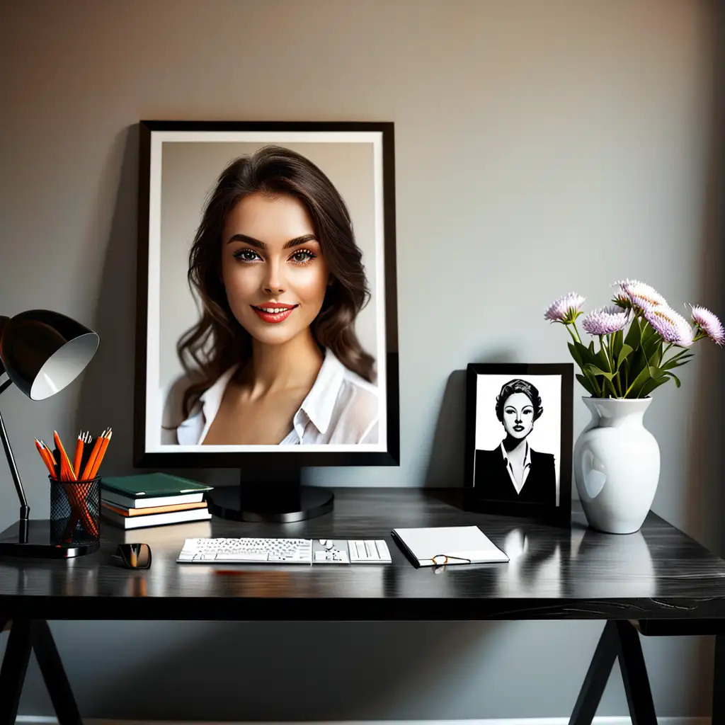 Elegant Womans Portrait Gracing a Stylish Desk