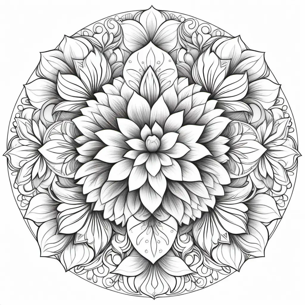 Craft a captivating floral mandala design suitable for coloring. Begin by centering the design around a floral motif or blossom. Embrace intricate and symmetrically arranged petals, leaves, and floral elements to form a balanced and engaging mandala pattern. Focus on creating clean and clear outlines that allow for easy coloring. Incorporate various flower types, such as roses, daisies, or lotuses, to add diversity and visual interest. Ensure the design provides ample space for creativity and coloring intricacies. Aim for a harmonious blend of floral elements, creating an engaging and relaxing coloring experience for enthusiasts.
