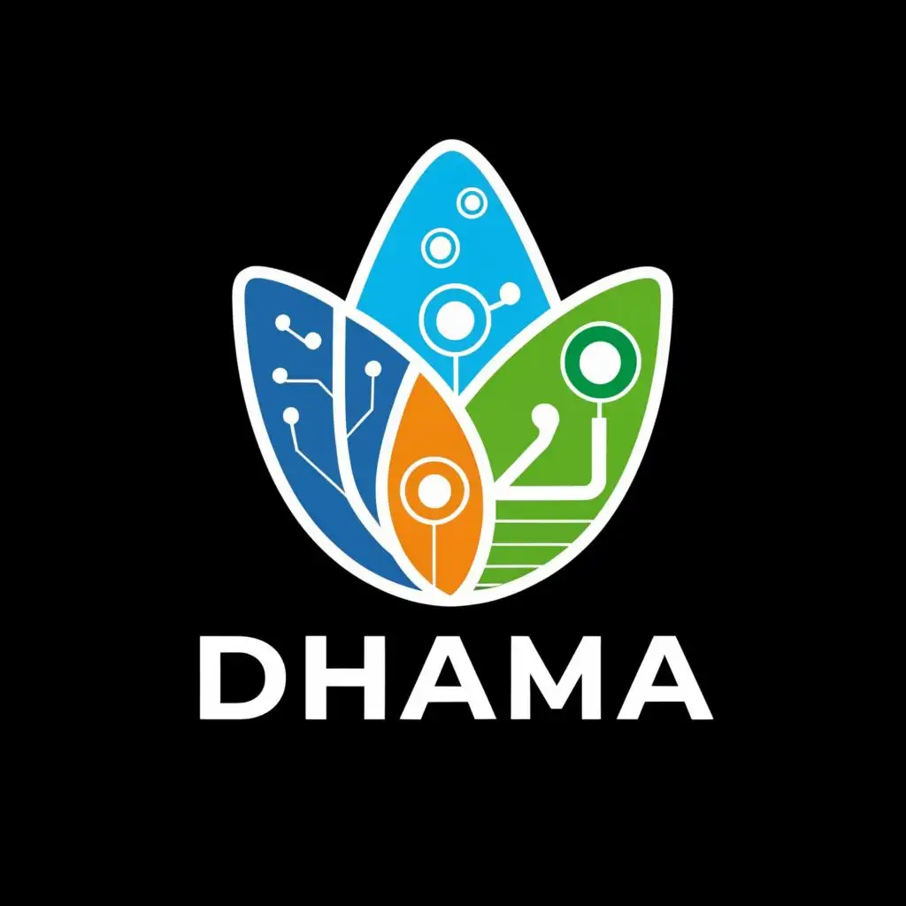 logo, Electronic Leaf, with the text "DHAMA", typography
