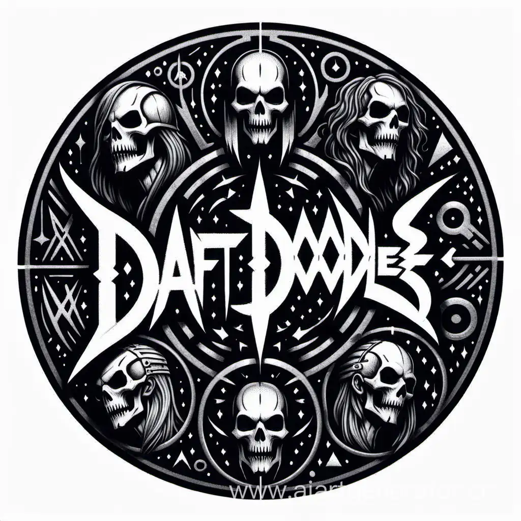 a circle with "DAFT DOODLES" written inside in the style of the death metal band's logo