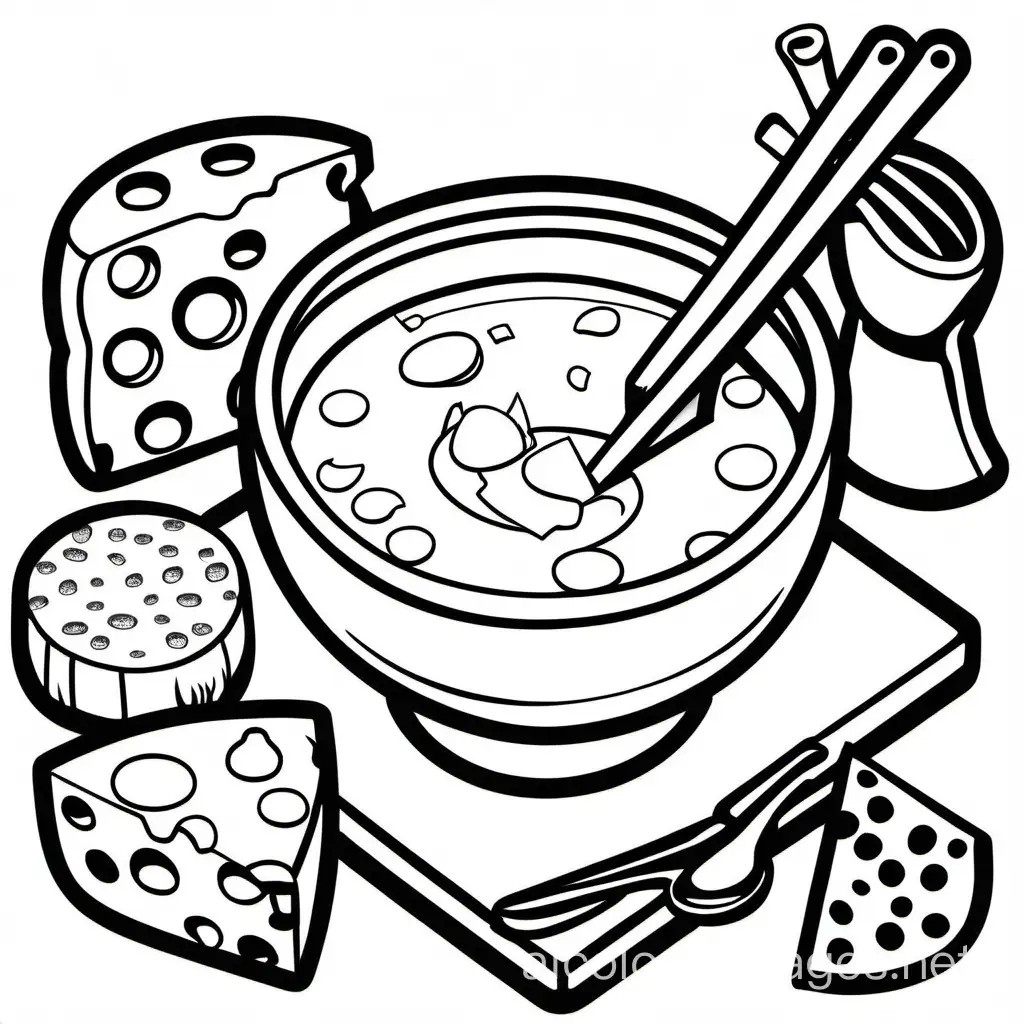 Simple-Cheese-Fondue-Coloring-Page-for-Kids-Easy-and-Bold-Line-Art-on-White-Background
