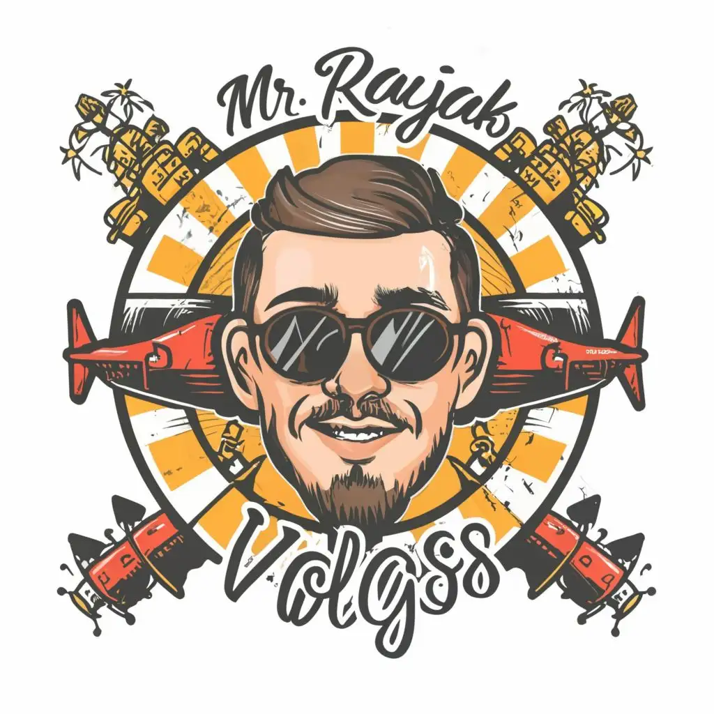 logo, Face circle, with the text "Mr Rajjak Vlogs", typography, be used in Travel industry