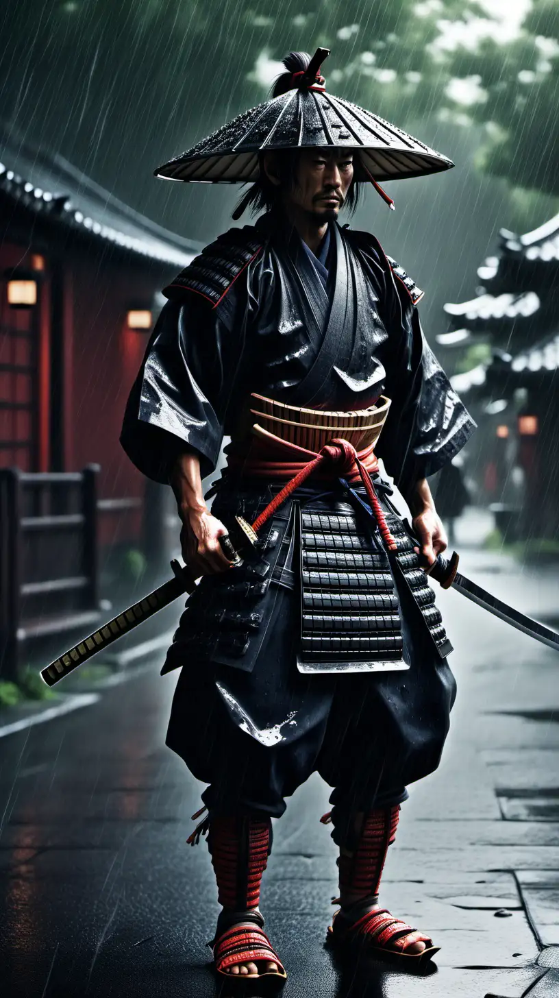 Photorealistic Samurai in the Rain