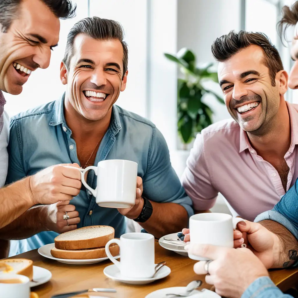 Mid40s Gay Men Enjoying LaughterFilled Breakfast Together