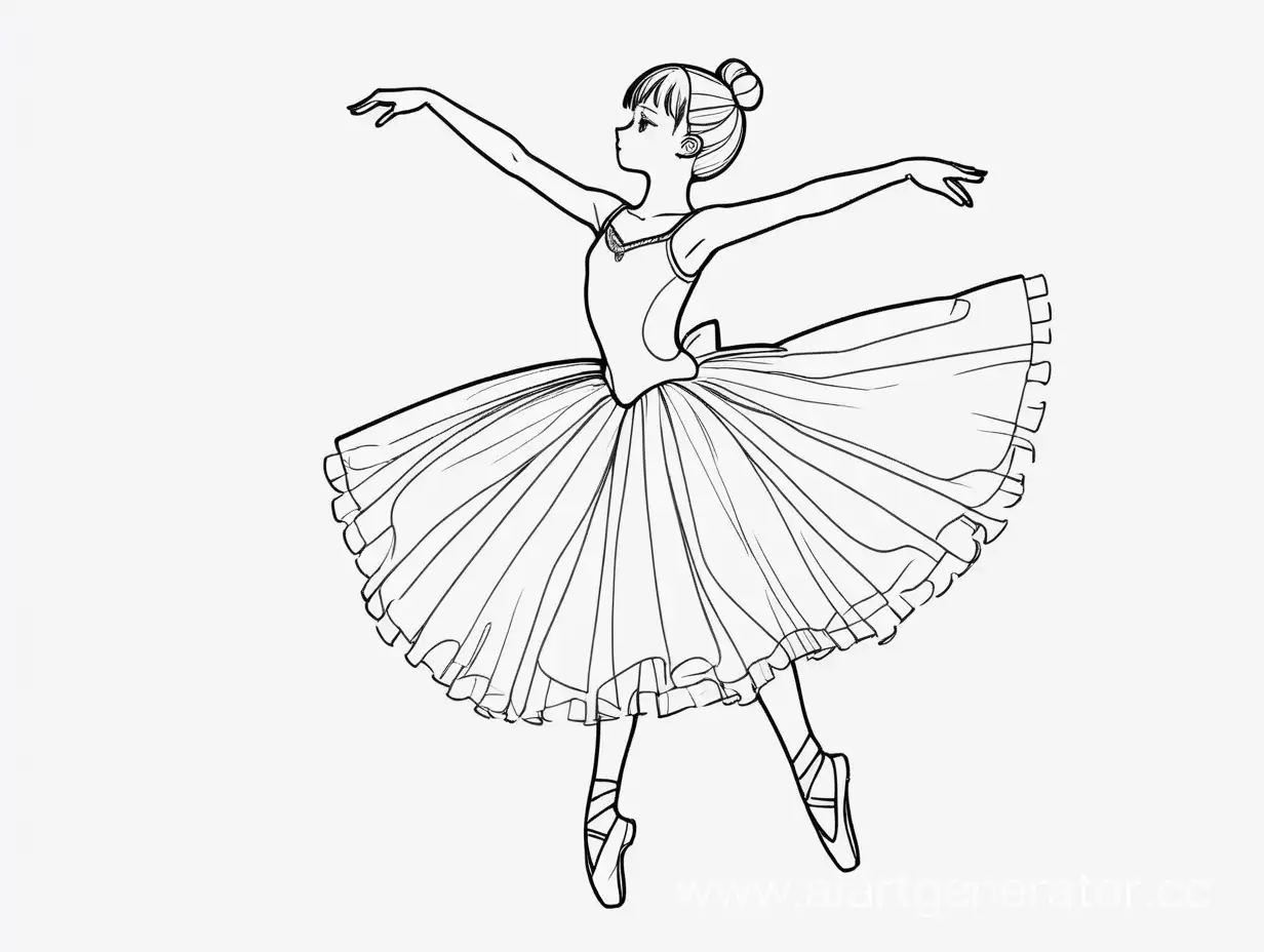 контур раскраска на белом фоне черно-белый, четкие линии, девушка-балерина, в полный рост, аниме, в полный рост