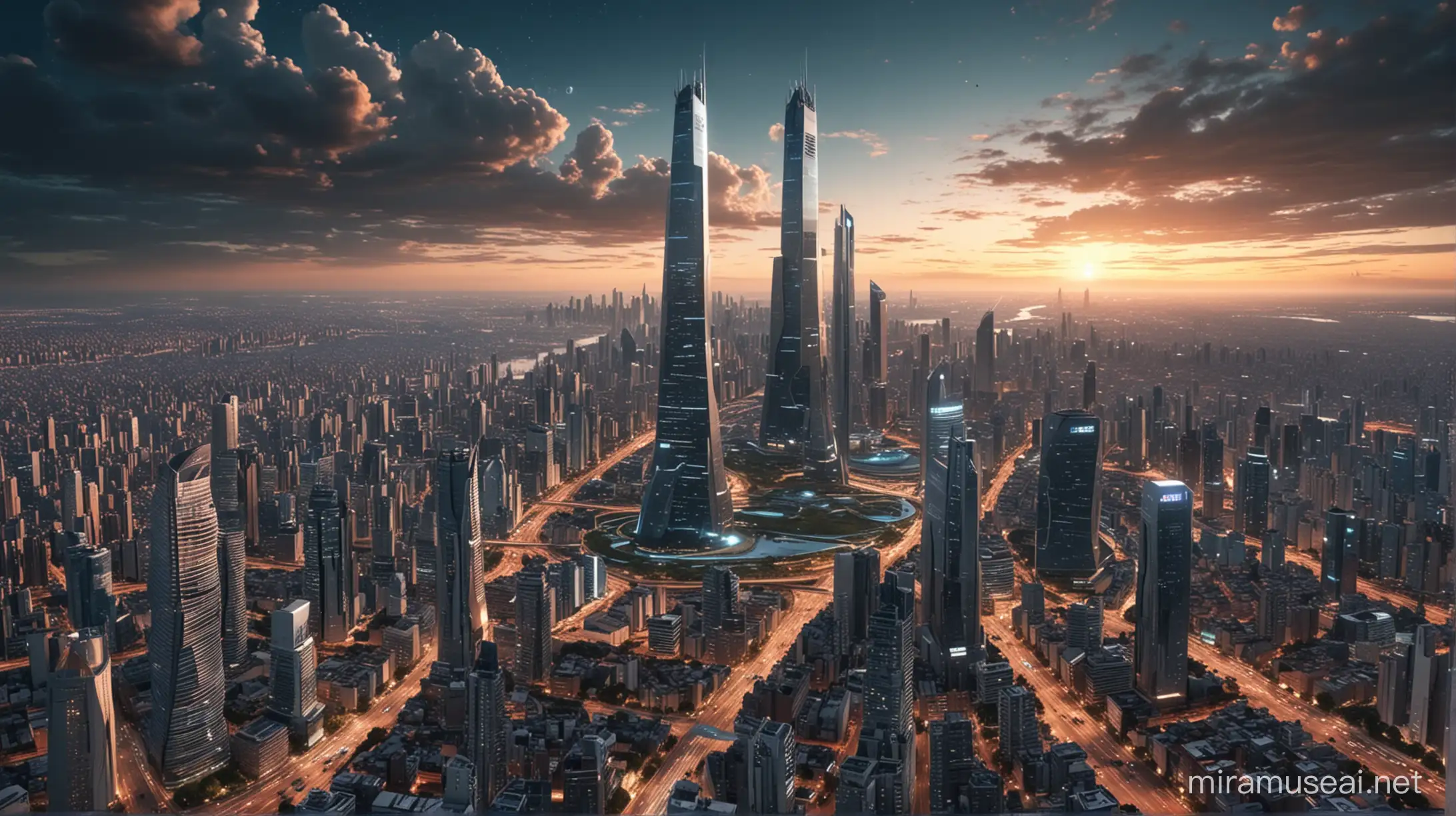 Metropolis Buenos Aires Argentina futurista sci fi 4k hiperrealistic con un cielo intergalactico.