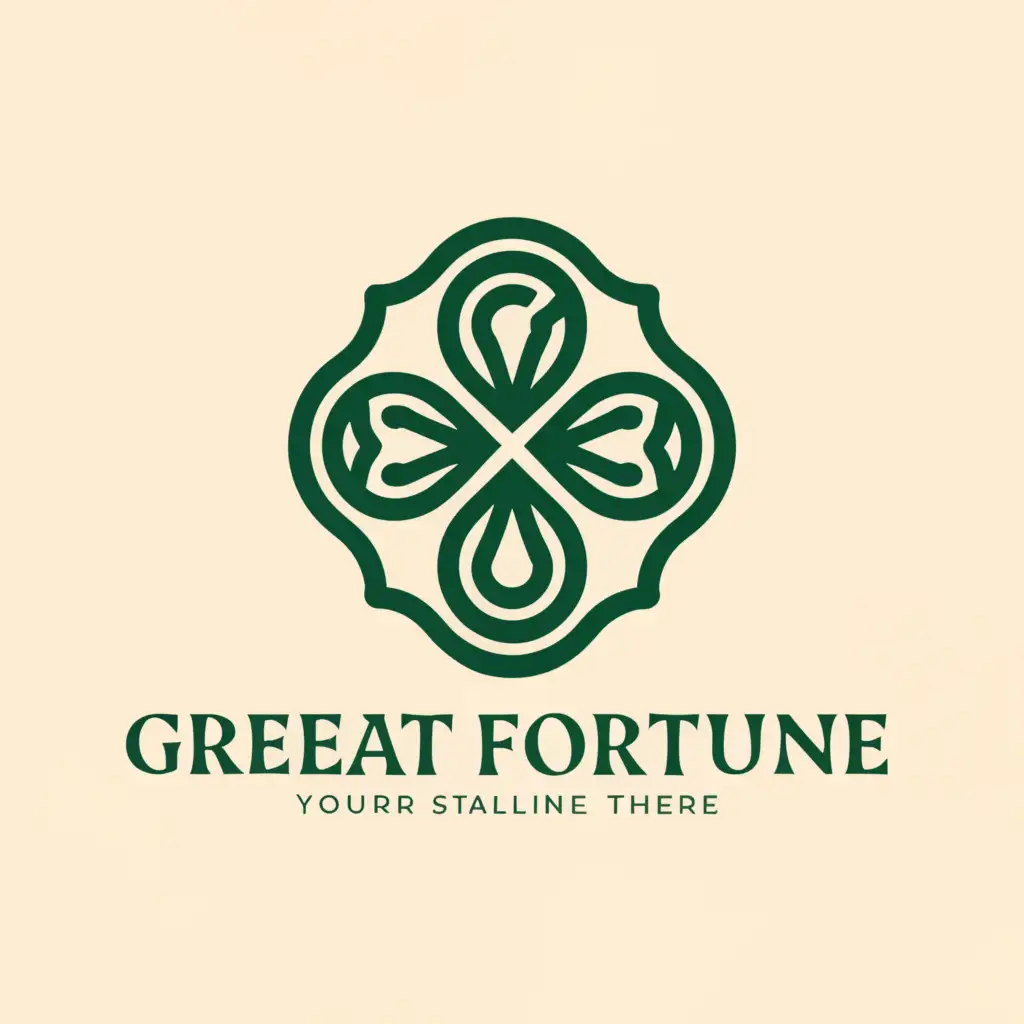 a logo design,with the text "Great fortune", main symbol:4 Clover leaf,complex,clear background