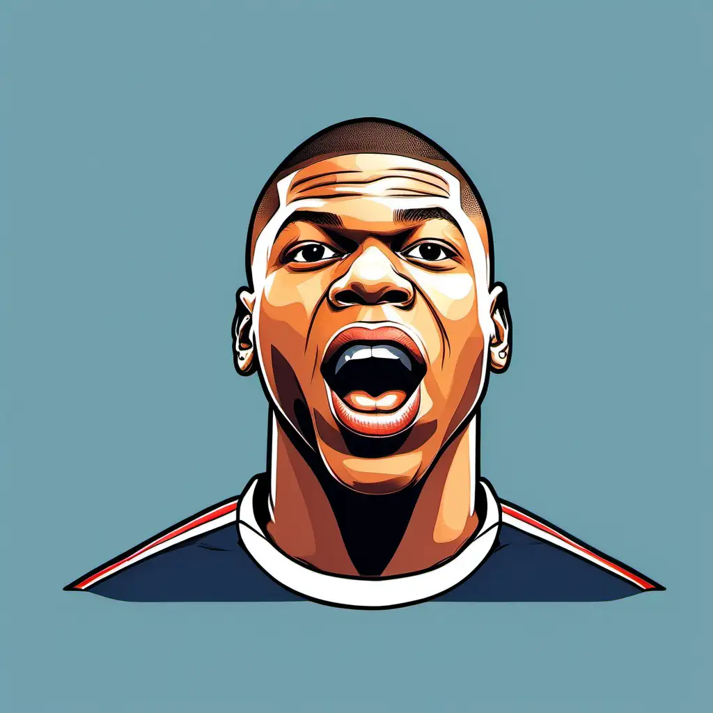 Kylian Mbappe Head Icon Cartoon with Open Mouth Football Fan Art