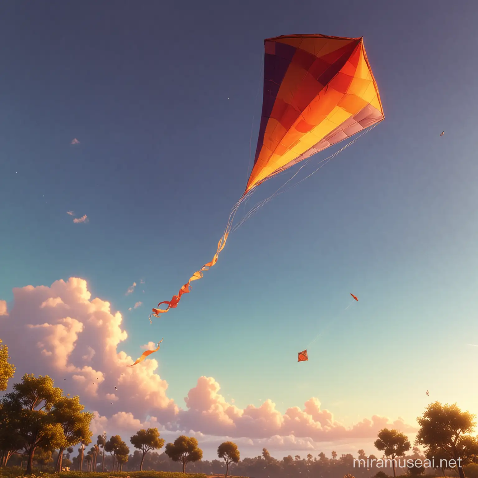 Colorful Kite Soaring in Disney Pixar Style Sky