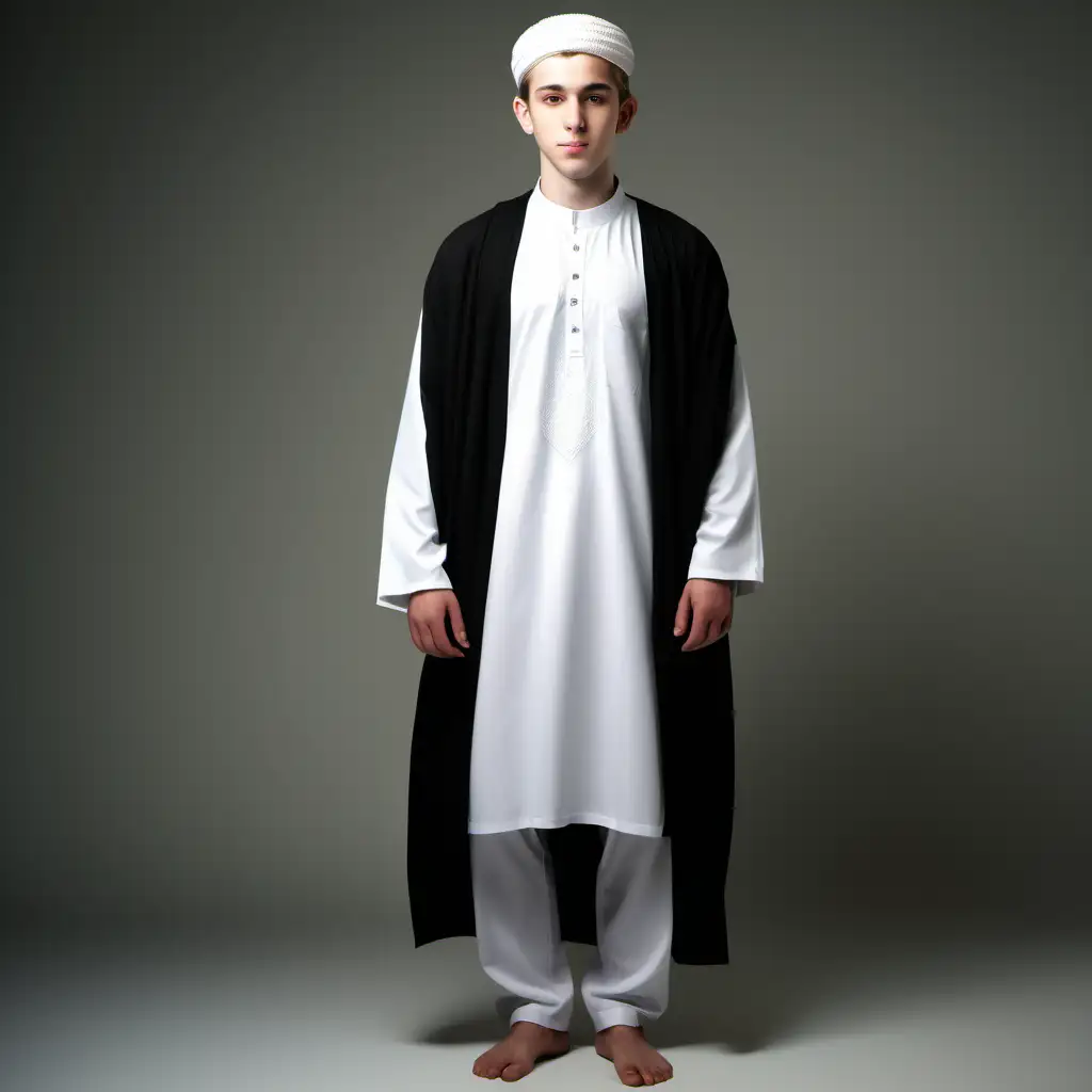 a handsome islamic 20 year old white man full body
