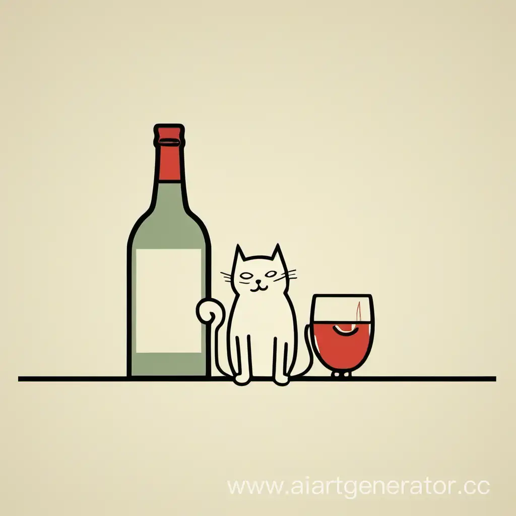 Кот пьёт алкоголь, рисунок минимализм