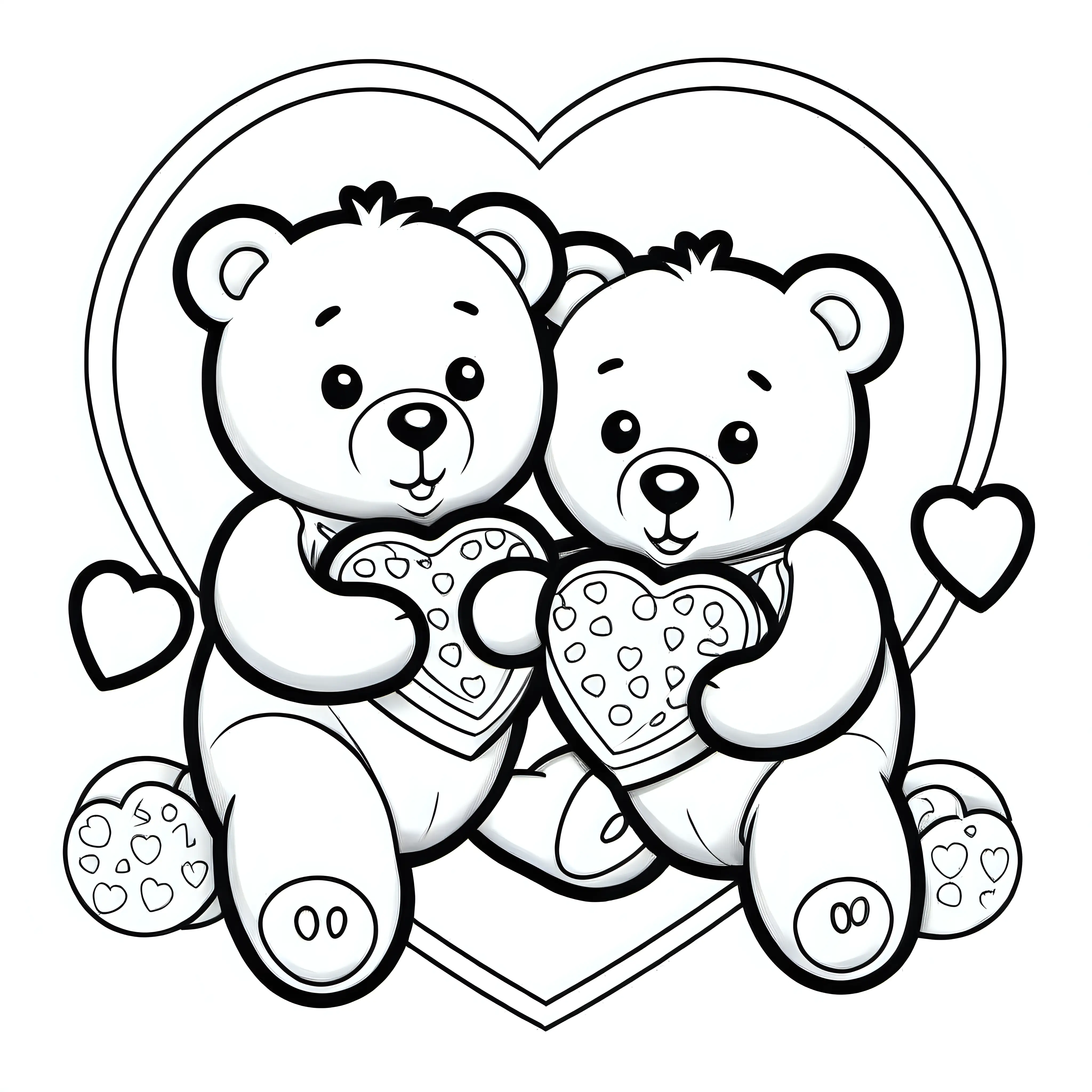 Adorable Teddy Bears Enjoying HeartShaped Cookies Coloring Page