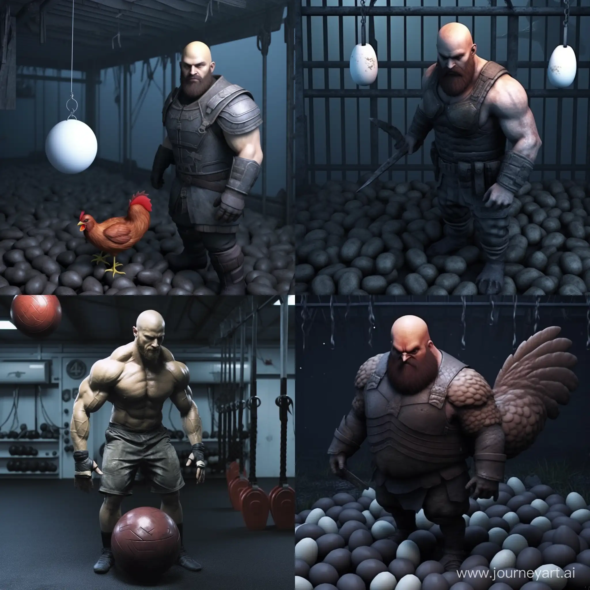 Artyom pumps his chicken eggs in the gym