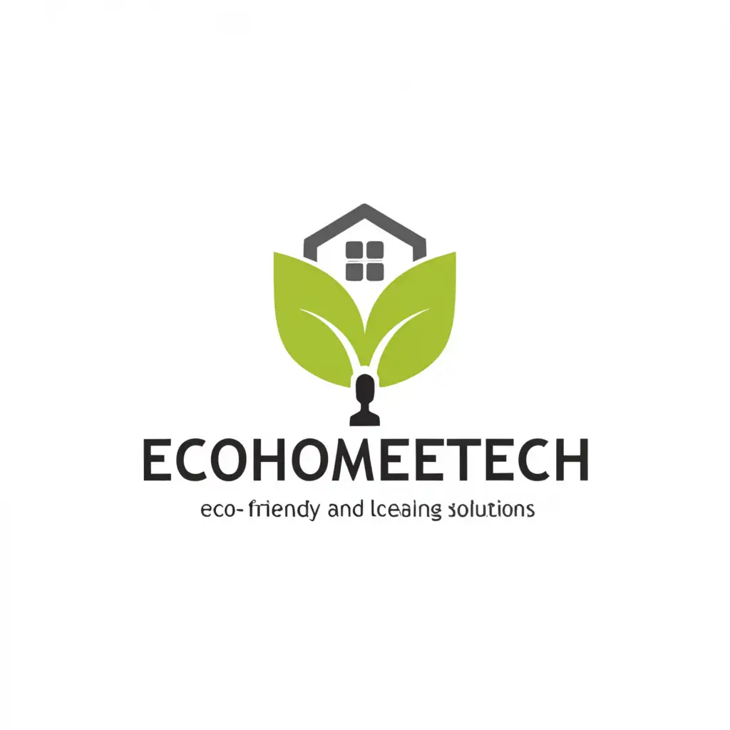 a logo design,with the text "EcoHomeTech", main symbol:leaflet, cleanliness, mop,Moderate,be used in Home Family industry,clear background