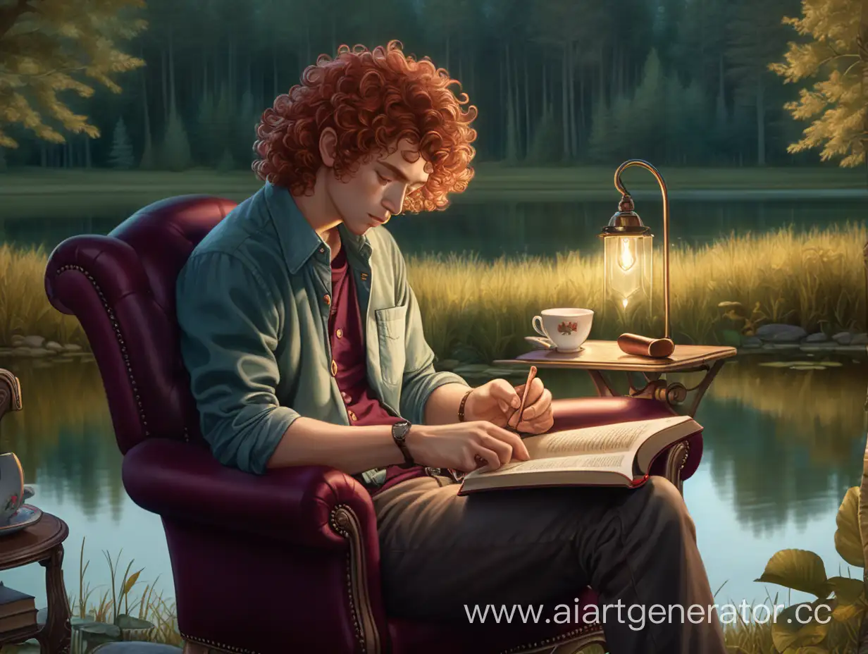 Relaxing-Evening-Reading-by-the-Pond-with-CurlyHaired-Man