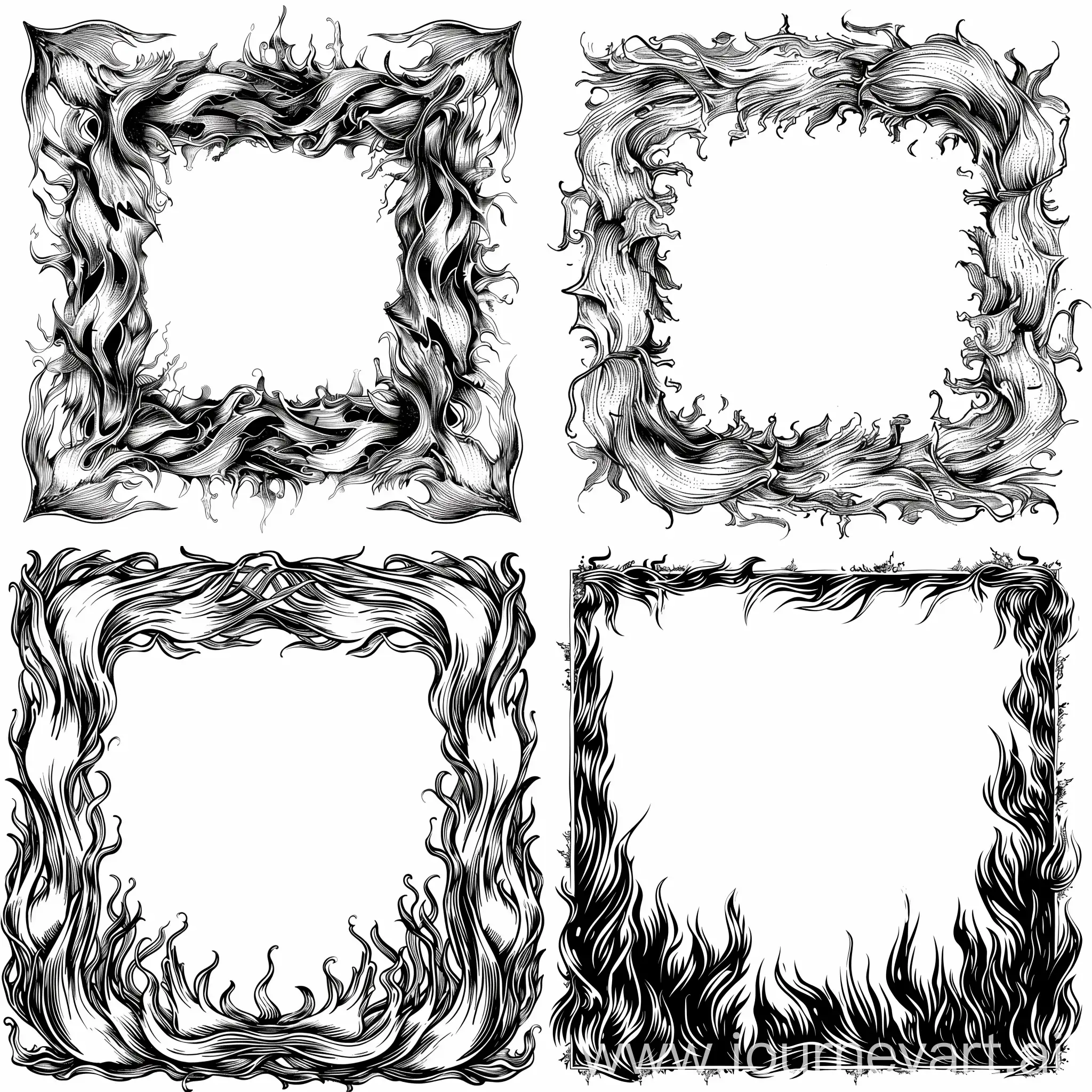 Monochrome-Flame-Square-Web-Vector-Frame-with-White-Background