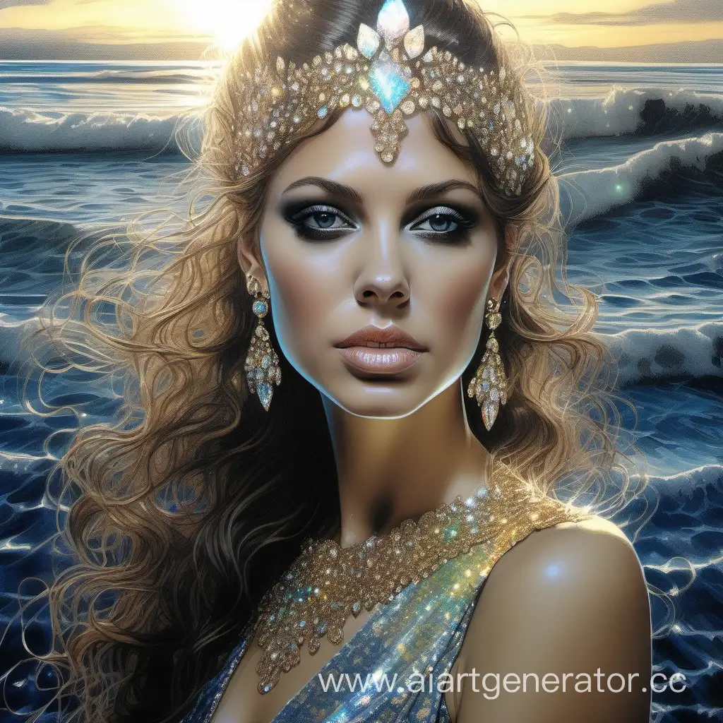 Iridescent-Crystal-Glam-Glitter-Art-Portrait-with-Swarovski-Dress-and-Crystal-Hair