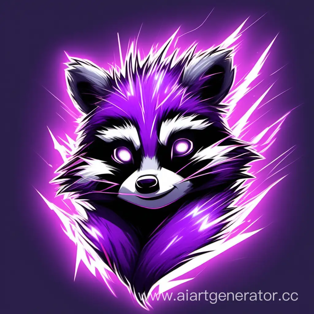 Draw an electric raccoon, its fur should be purple, sparks and lightning should come from it