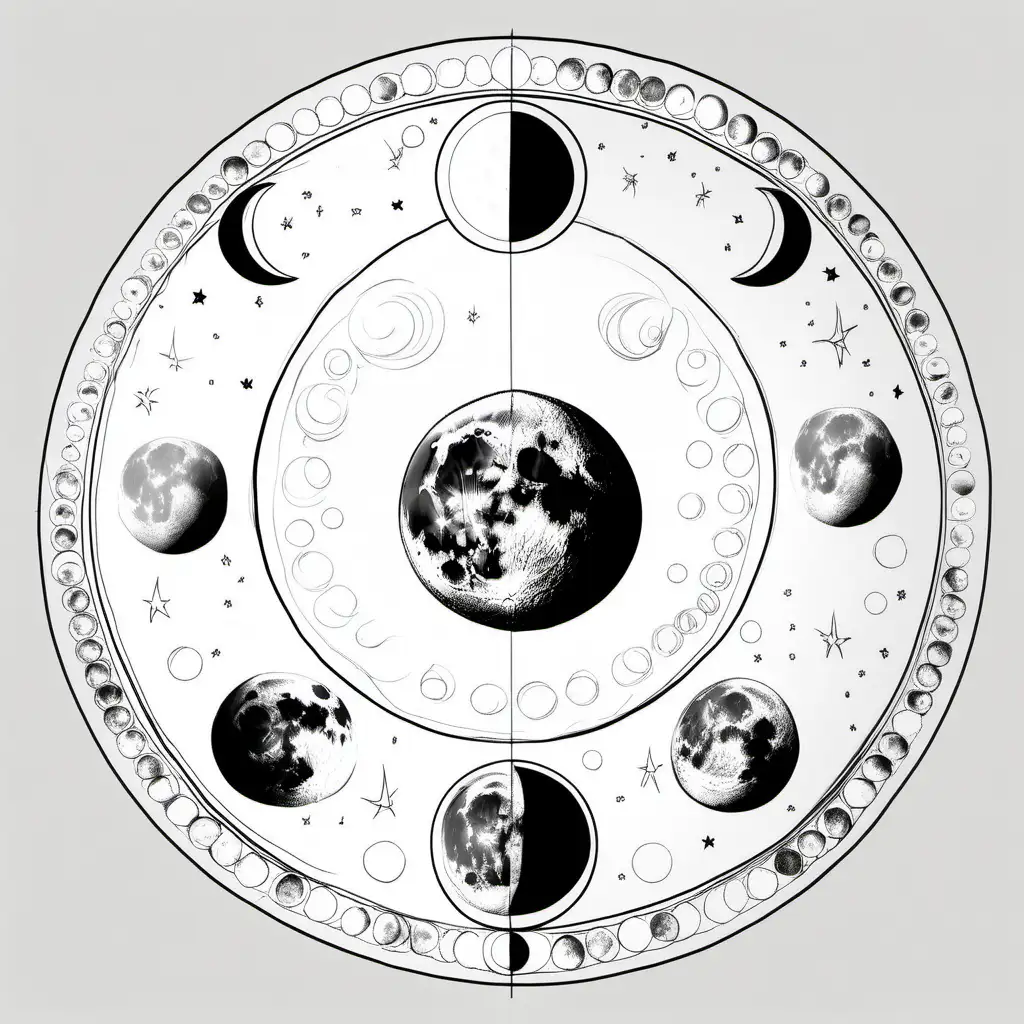 HandDrawn Moon Phases Sketch on a White Background