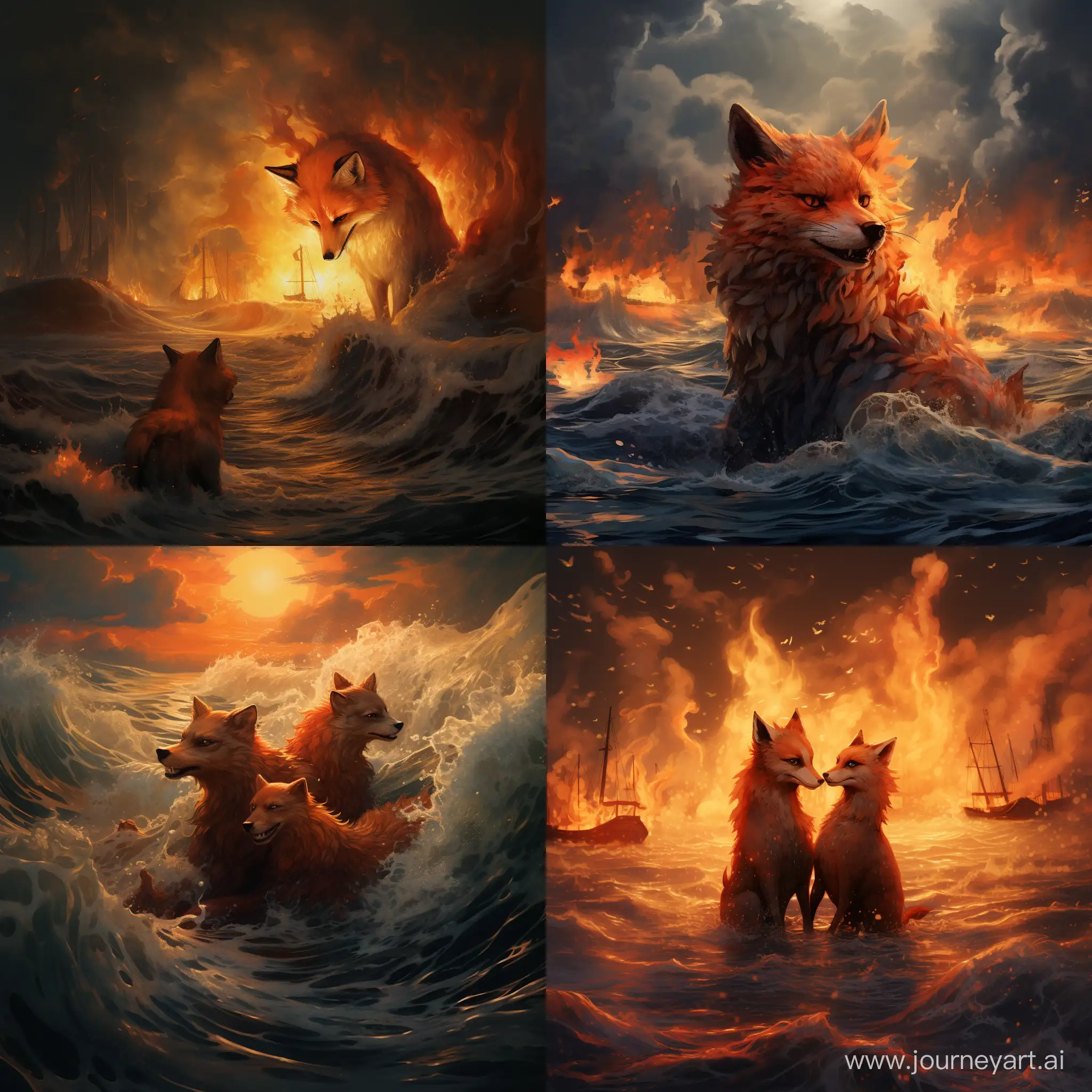 Foxes-Igniting-the-Sea-in-a-Stunning-Artistic-Composition