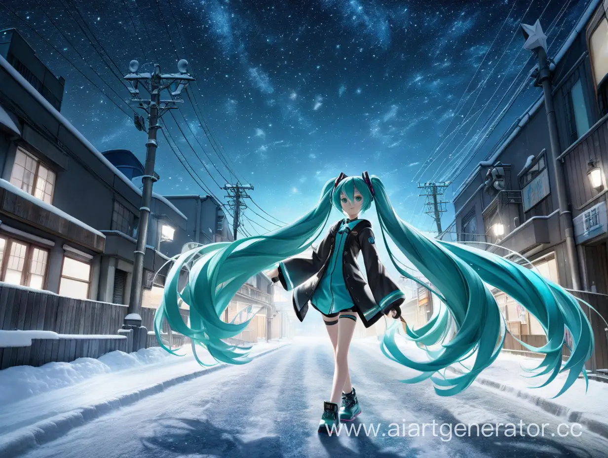 Hatsune-Miku-Stands-Alone-in-the-Snowy-Night-Streets-under-a-Starry-Sky