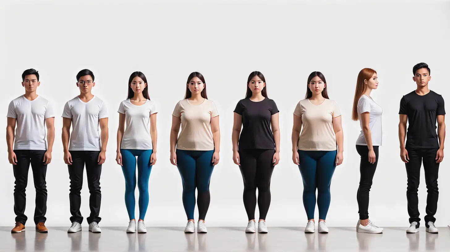 Diverse Individuals Posing in a Row Against Blank Background