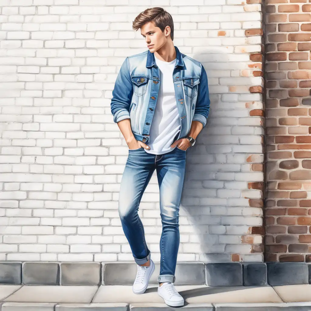 Stylish Man Leaning Against Brick Wall in Casual Attire