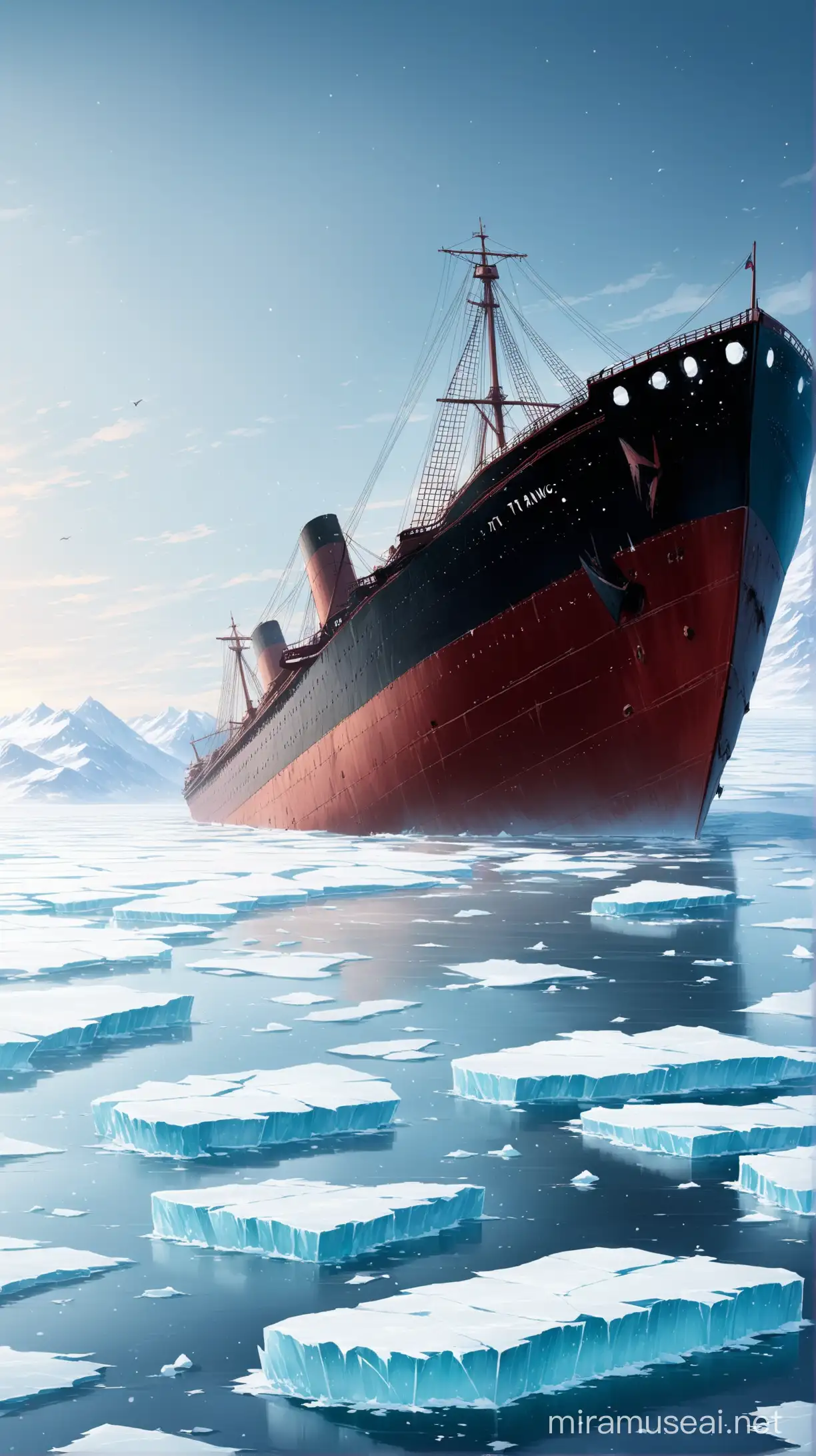 Taitanic ship crashes on ice barde