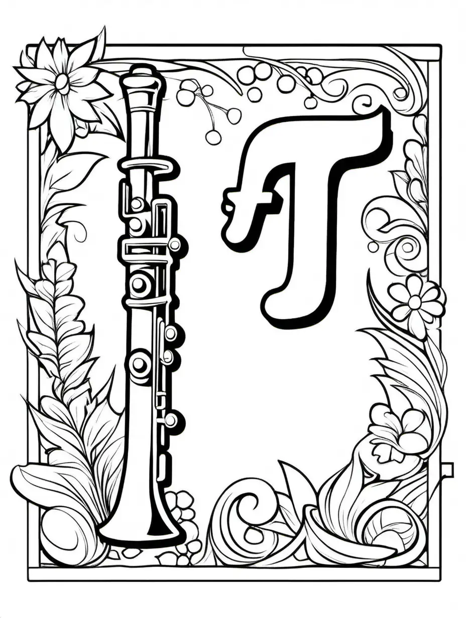 Whimsical Letter F Coloring Book with Playful Flute Illustration for Children