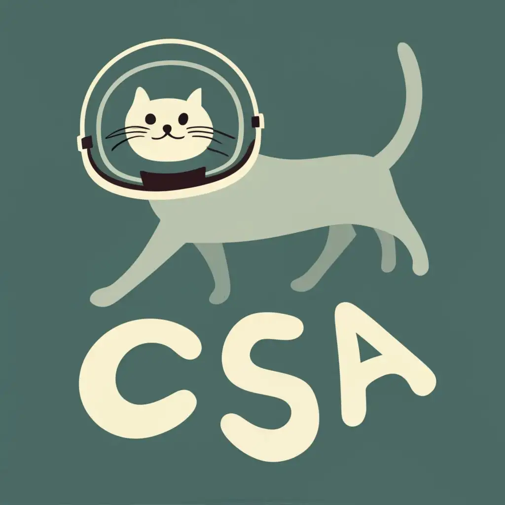 logo, cat with an astronaut helmet on, with the text "CSA", typography