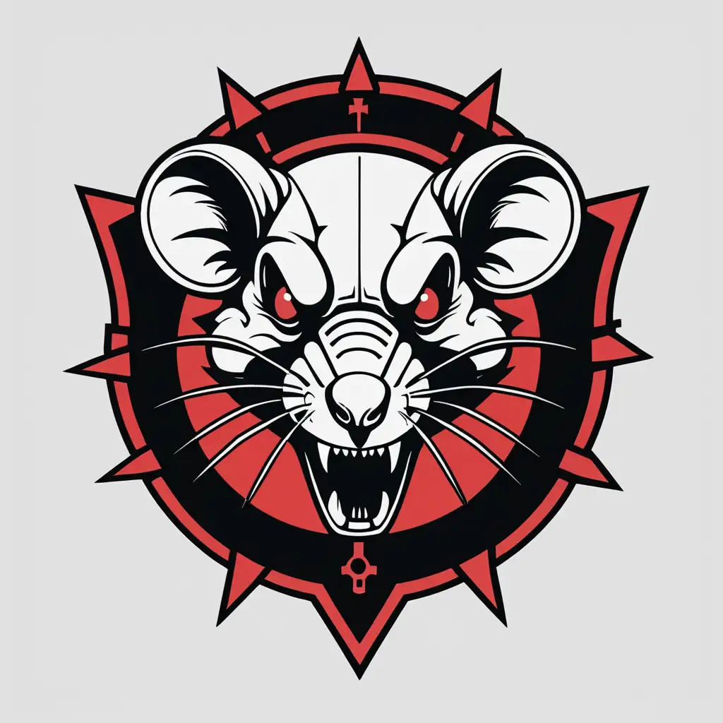 Logo of an angry rats head inspired by the Mechanicus of Warhammer 40000