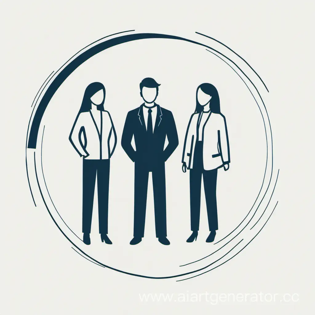 минималистично Нарисованные три сотрудника ( две женщины, один мужчина) в круге