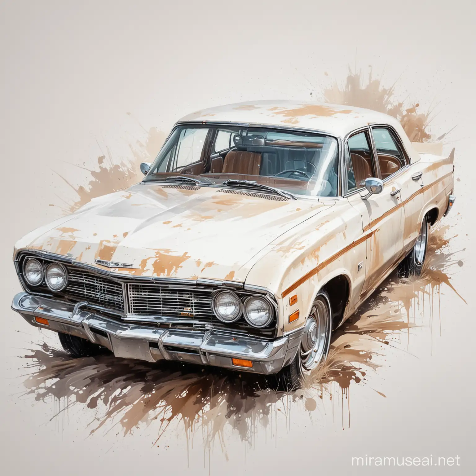 Vintage American Car Abstract Oil Painting on White Background