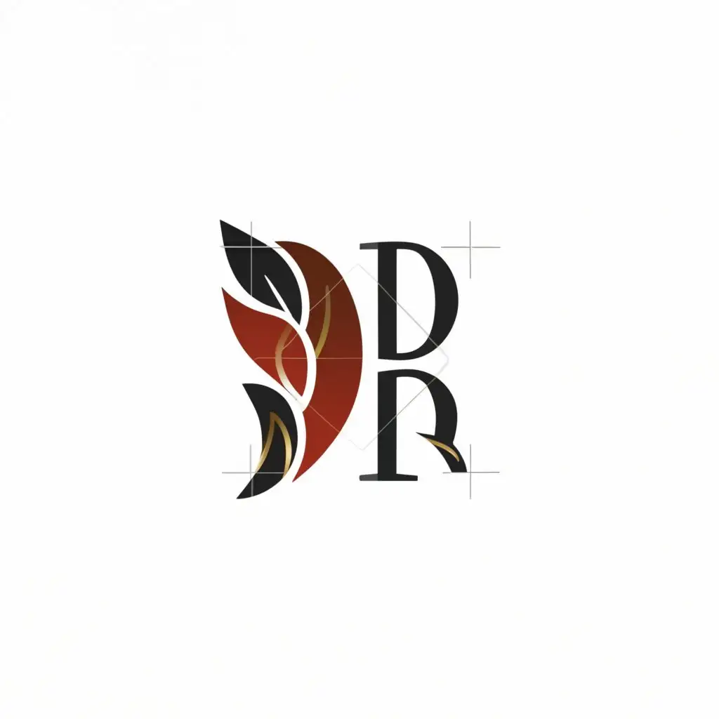 a logo design, with the text 'DR', main symbol: LEAF MIX GOLD NAME, Moderate, RED background
