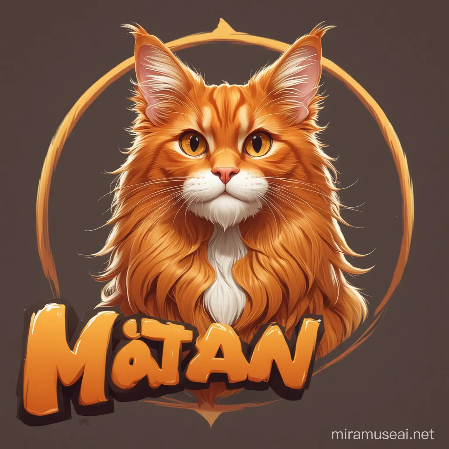 Orange maine coon cat , logo cartoon style , pixar