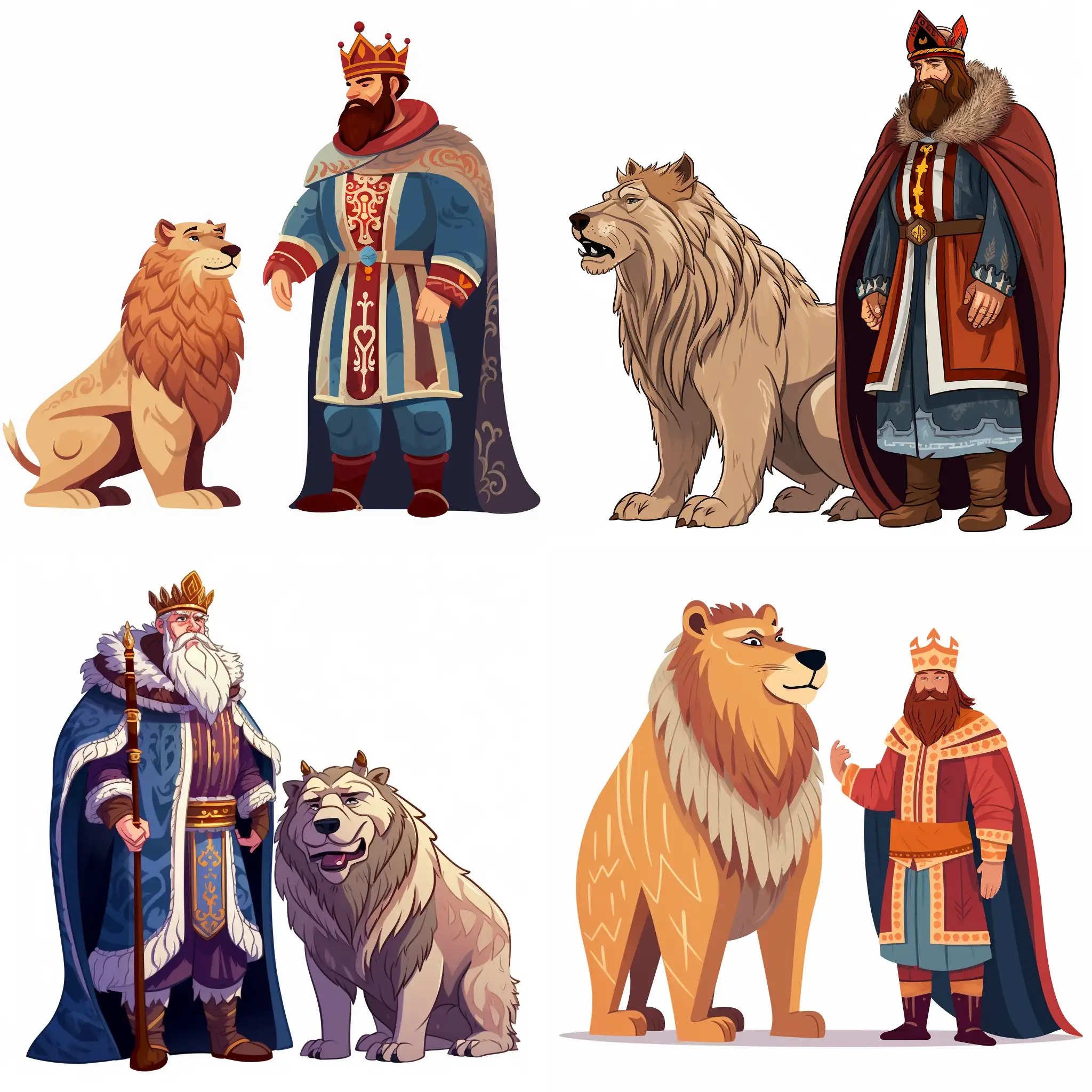 Russian-King-Ivan-Stands-Proudly-Beside-Majestic-Wolf-Cartoon-Style-Illustration